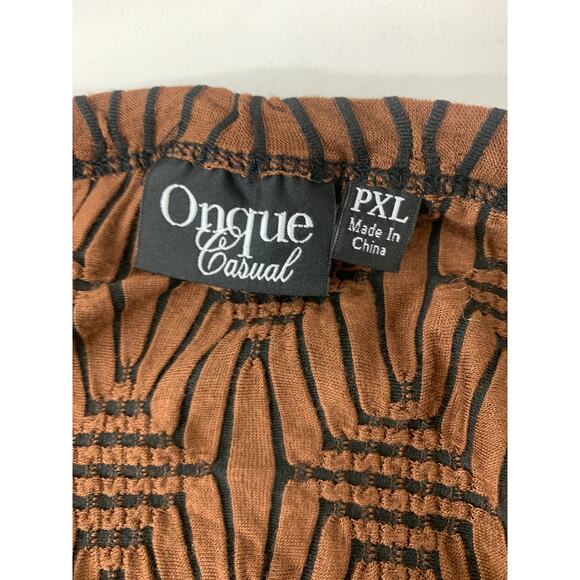Onque Casual Womens Textured Stretch Top 3/4 Sleeves Brown Black PXL Blouse - Picture 6 of 10